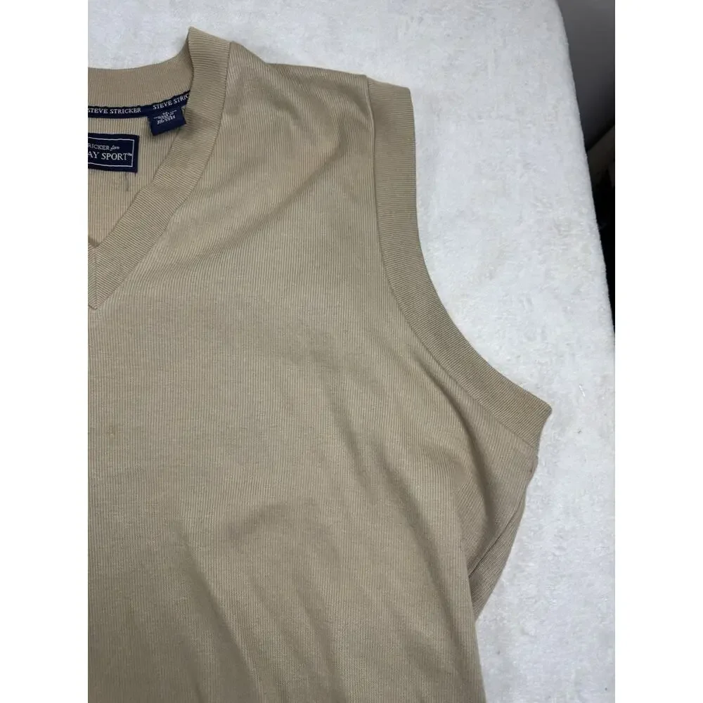 Steve Stricker Fairway Sport Mens M Tan Golf Sweater Vest V Neck Cotton